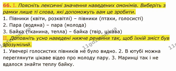 66. І. Поясніть лексичні значення наведених омонімів. Виберіть з рамки лише ті слова, які допоможуть вам це зробити. — ГДЗ Українська мова 5 клас Заболотний 2022