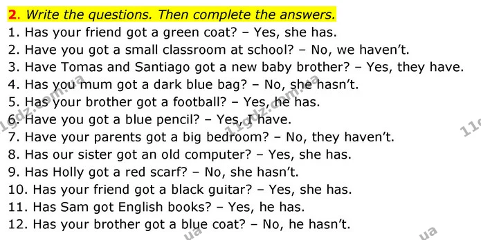 2. Write the questions. Then complete the answers. — ГДЗ Робочий зошит Англійська мова 5 клас Коста (prepare 5)