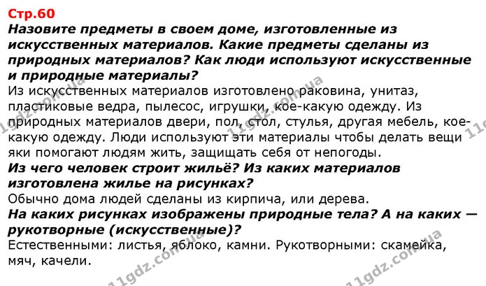 Назовите предметы в своем доме, изготовленные из искусственных материалов. Какие предметы сделаны из природных материалов? Как люди — ГДЗ Я исследую мир 1 класс Гильберг