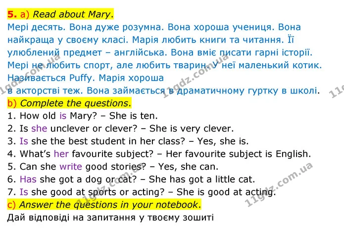 5. a) Read about Mary. — ГДЗ Робочий зошит Англійська мова 5 клас Карпюк