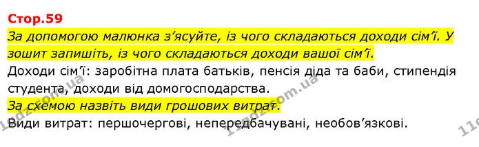 За допомогою малюнка з’ясуйте, із чого складаються доходи сім’ї. У зошит запишіть, із чого складаються доходи вашої сім’ї. — ГДЗ Я досліджую світ 3 клас Гільберг 1-2 ч.