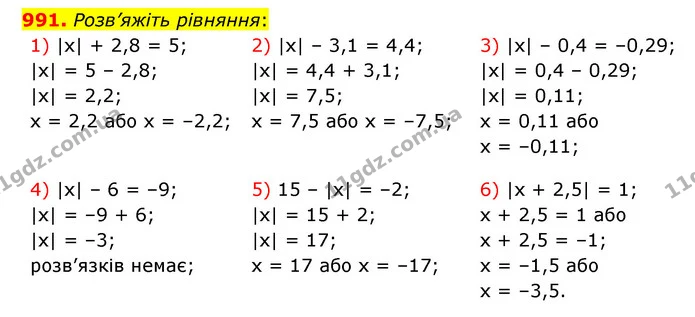 991. Розв’яжіть рівняння: — ГДЗ Математика 6 клас Мерзляк 2023 1-2 ч.