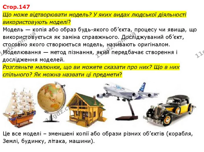 Що може відтворювати модель? У яких видах людської діяльності використовують моделі? — ГДЗ Я досліджую світ 3 клас Гільберг 1-2 ч.