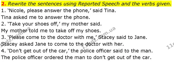 2. Rewrite the sentences using Reported Speech and the verbs given. — ГДЗ Англійська мова 7 клас Мітчелл