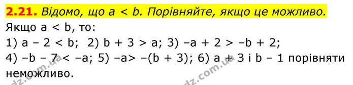 2.21. Відомо, що a < b. Порівняйте, якщо це можливо. — ГДЗ Алгебра 9 клас Істер