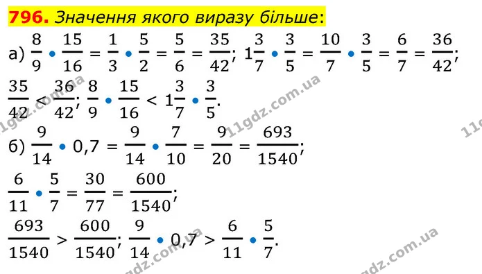 796. Значення якого виразу більше: — ГДЗ Математика 6 клас Бевз 1-2 ч.