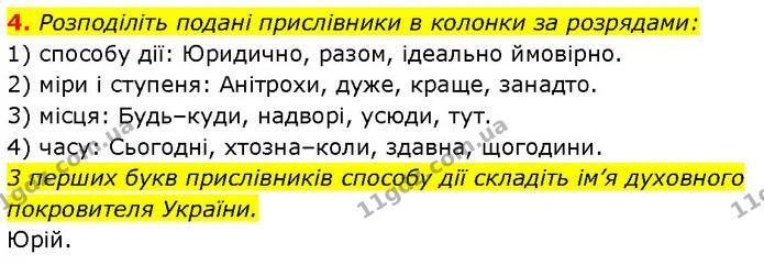 4. Розподіліть подані прислівники в колонки за розрядами: — ГДЗ Українська мова 7 клас Авраменко