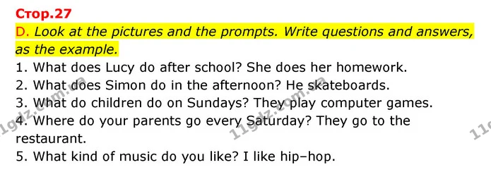 D. Look at the pictures and the prompts. Write questions and answers, as the example. — ГДЗ Зошит граматика Англійська мова Мітчелл