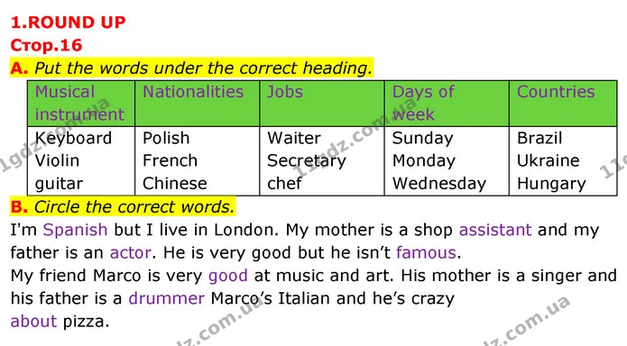 A. Put the words under the correct heading. — ГДЗ зошит Англійська мова 5 клас Мітчелл