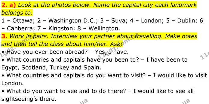 2. a) Look at the photos below. Name the capital city each landmark belongs to. — ГДЗ Англійська мова 7 клас Карпюк