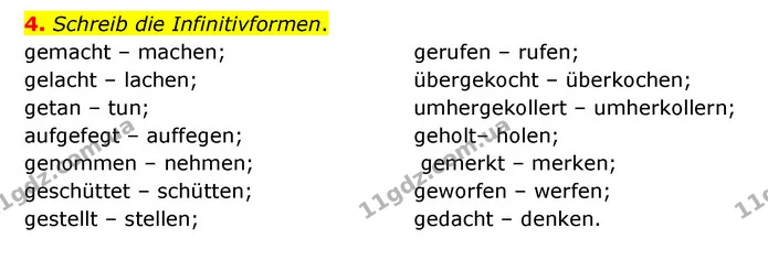 4. Schreib die Infinitivformen. — ГДЗ Німецька мова 8 клас Сидоренко