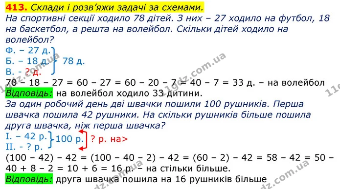 413. Склади і розв’яжи задачі за схемами. — ГДЗ Математика 3 клас Лишенко (1, 2 частина)