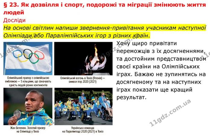 На основі світлин напиши звернення-привітання учасникам наступної Олімпіади або Паралімпійських ігор з різних країн. — ГДЗ Досдіджуємо історію і суспільство 5 клас Пометун