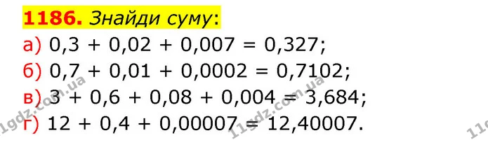 1186. Знайди суму: — ГДЗ Математика 5 клас Бевз