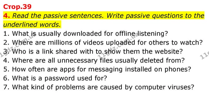 4. Read the passive sentences. Write passive questions to the underlined words. — ГДЗ зошит Grammar Англійська мова 8 клас Prepare 2025