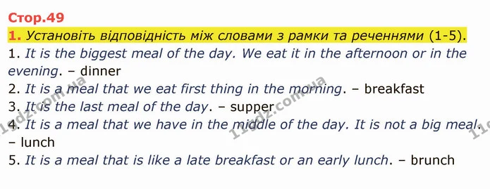 1. Установіть відповідність між словами з рамки та реченнями (1-5). — ГДЗ Англійська мова 5 клас Карпюк 2022