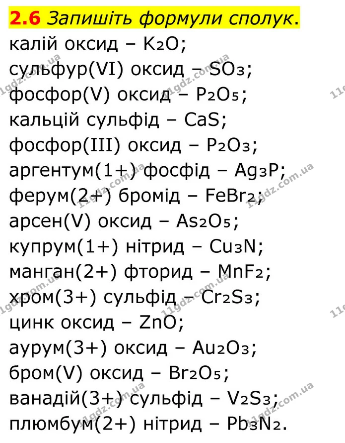2.6 Запишіть формули сполук. — ГДЗ Робочий зошит Хімія 8 клас Григорович