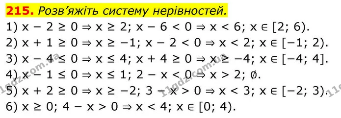 215. Розв’яжіть систему нерівностей. — ГДЗ Алгебра 9 клас Тарасенкова
