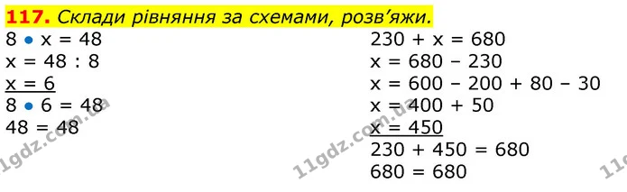 117. Склади рівняння за схемами, розв’яжи. — ГДЗ Математика 3 клас Лишенко (1, 2 частина)