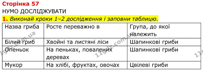 1. Виконай кроки 1–2 дослідження і заповни таблицю. — ГДЗ робочий зошит Пізнаємо природу 5 клас Коршевнюк