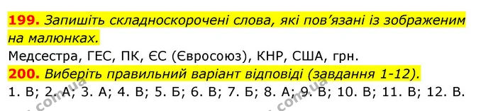 199. Запишіть складноскорочені слова, які пов’язані із зображеним на малюнках. — ГДЗ Відповіді Українська мова 6 клас Єрмоленко