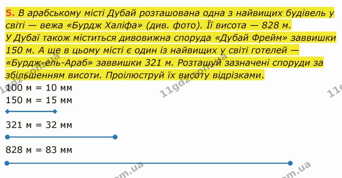 5. В арабському місті Дубай розташована одна з найвищих будівель у світі — вежа «Бурдж Халіфа» (див. фото). Її висота — 828 м. — ГДЗ Математика 4 клас Скворцова
