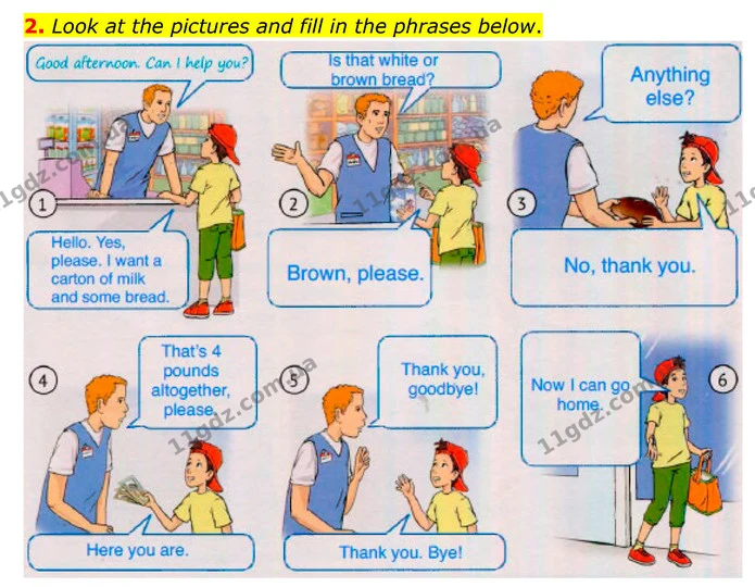 2. Look at the pictures and fill in the phrases below. — ГДЗ Робочий зошит Англійська мова 5 клас Карпюк
