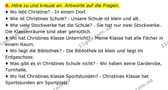 6. Höre zu und kreuze an. Antworte auf die Fragen. — ГДЗ Німецька мова 6 клас Сотникова 2 рік (2023)