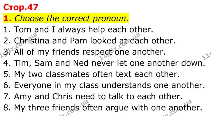 1. Choose the correct pronoun. — ГДЗ Англійська мова 8 клас Карпюк 2025