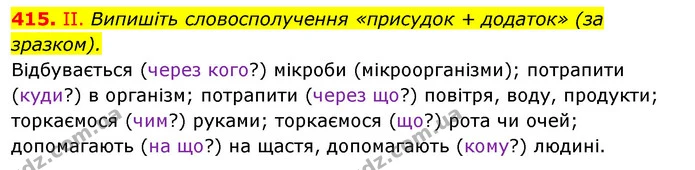 415. II. Випишіть словосполучення «присудок + додаток» (за зразком). — ГДЗ Українська мова 5 клас Заболотний 2022