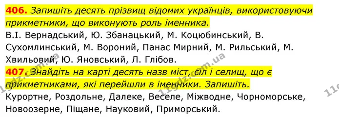 406. Запишіть десять прізвищ відомих українців, використовуючи прикметники, що виконують роль іменника. — ГДЗ Відповіді Українська мова 6 клас Єрмоленко