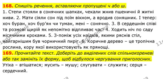 168. Спишіть речення, вставляючи пропущені ч або ш. — ГДЗ Відповіді Українська мова 6 клас Єрмоленко