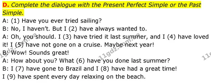 D. Complete the dialogue with the Present Perfect Simple or the Past Simple. — ГДЗ робочий зошит Англійська мова 7 клас Мітчелл