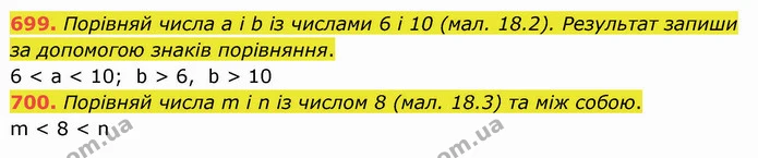 699. Порівняй числа а і b із числами 6 і 10 (мал. 18.2). Результат запиши за допомогою знаків порівняння. — ГДЗ Математика 5 клас Істер 2022