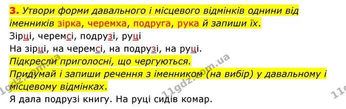 3. Утвори форми давального і місцевого відмінків однини від іменників зірка, черемха, подруга, рука й запиши їх. — ГДЗ Українська мова 4 клас Чабайовська