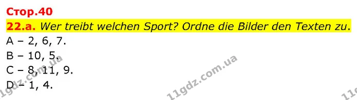 22.a. Wer treibt welchen Sport? Ordne die Bilder den Texten zu. — ГДЗ Німецька мова 7 клас Басай