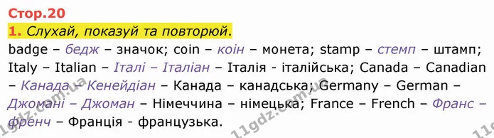 1. Слухай, показуй та повторюй. — ГДЗ Англійська мова 4 клас Карпюк НУШ