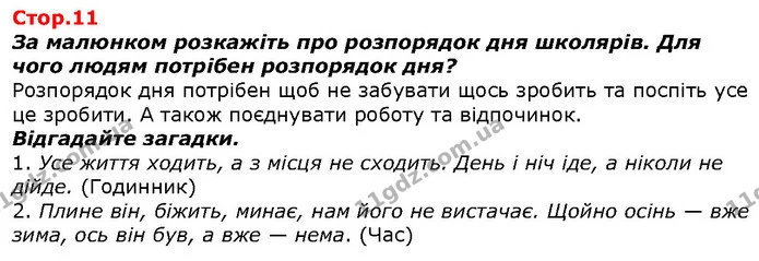 За малюнком розкажіть про розпорядок дня школярів. Для чого людям потрібен розпорядок дня? — ГДЗ Я досліджую світ 1 клас Гільберг