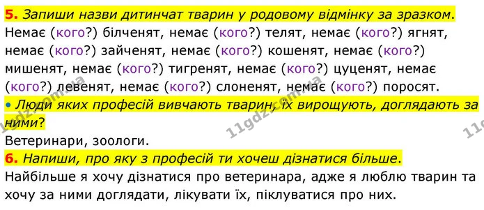 5. Запиши назви дитинчат тварин у родовому відмінку за зразком. — ГДЗ Робочий зошит Українська мова 4 клас Большакова