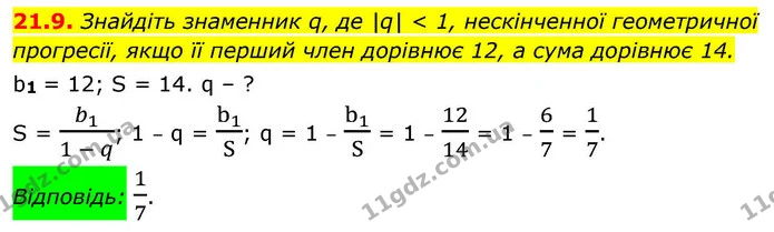 21.9. Знайдіть знаменник q, де |q| < 1, нескінченної геометричної — ГДЗ Алгебра 9 клас Істер