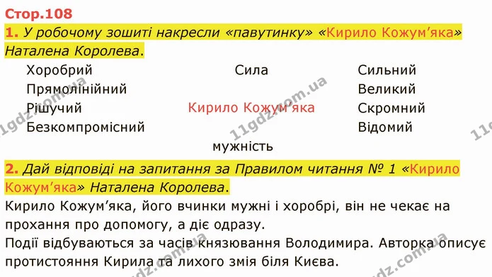 1. У робочому зошиті накресли «павутинку» «Кирило Кожум’яка» Наталена Королева. — ГДЗ Українська література 5 клас Коваленко