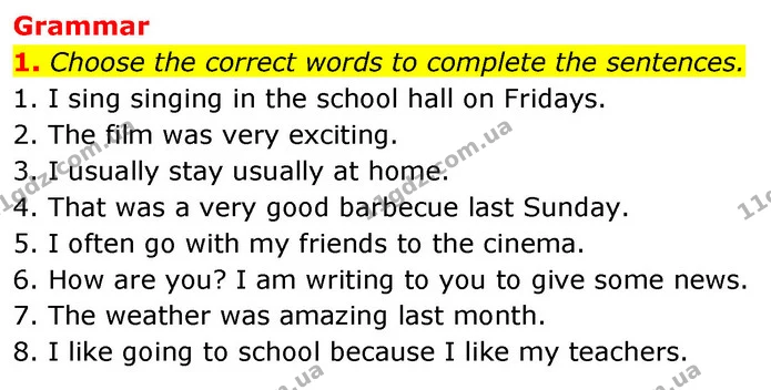 1. Choose the correct words to complete the sentences. — ГДЗ Англійська мова 6 клас Коста (Prepare 6)