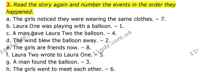 2. Read the story again and number the events in the order they happened. — ГДЗ робочий зошит Англійська мова 6 клас Prepare