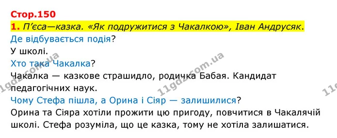 1. П’єса—казка. «Як подружитися з Чакалкою», Іван Андрусяк. — ГДЗ Українська мова 4 клас Чабайовська