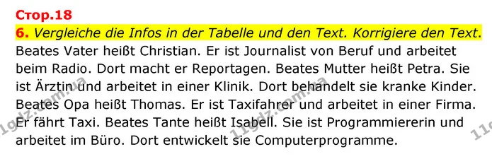 6. Vergleiche die Infos in der Tabelle und den Text. Korrigiere den Text. — ГДЗ Німецька мова 6 клас Сотникова 2 рік (2023)