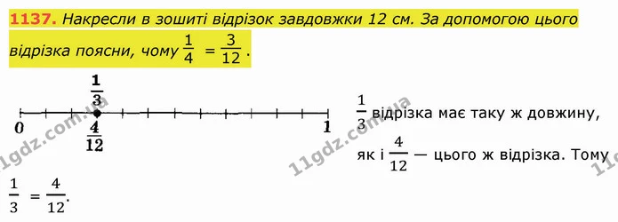 1137. Накресли в зошиті відрізок завдовжки 12 см. За допомогою цього відрізка поясни, чому = . — ГДЗ Математика 5 клас Істер 2022