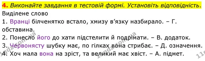 4. Виконайте завдання в тестовій формі. Установіть відповідність. — ГДЗ Українська мова 6 клас Авраменко