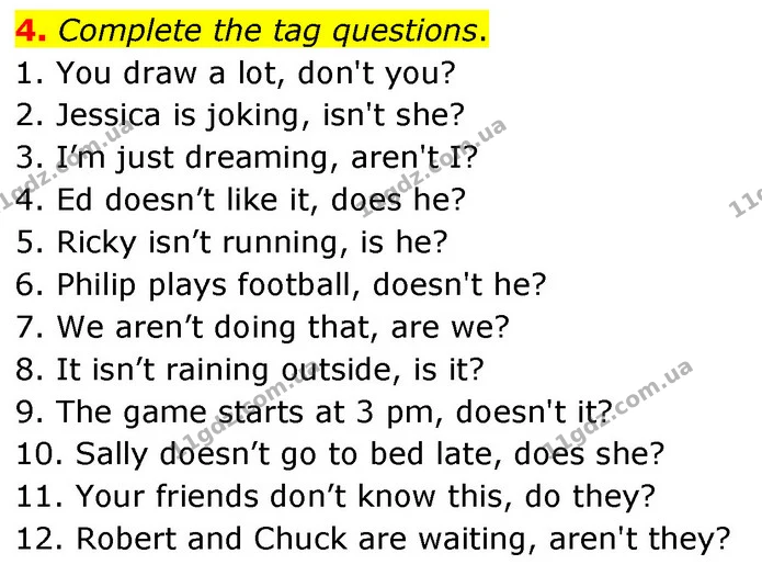 4. Complete the tag questions. — ГДЗ зошит grammar Англійська мова 7 клас Карпюк