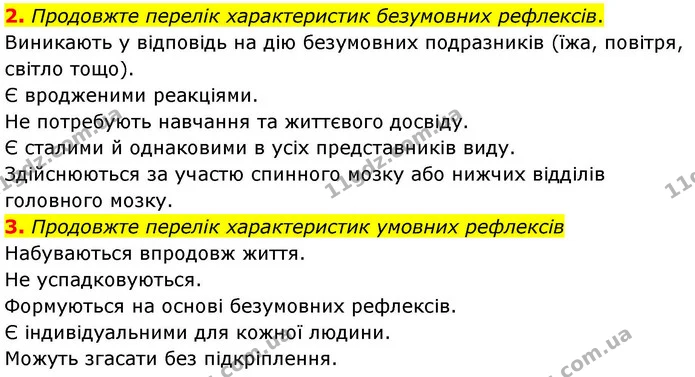 2. Продовжте перелік характеристик безумовних рефлексів. — ГДЗ Робочий зошит Біологія 8 клас Тагліна (2025)