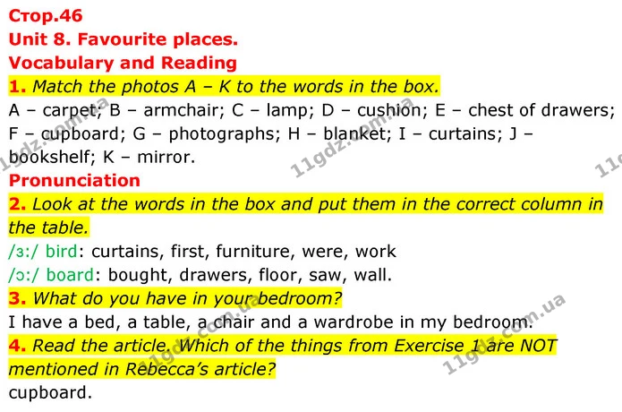 1. Match the photos A – K to the words in the box. — ГДЗ Англійська мова 6 клас Коста (Prepare 6)